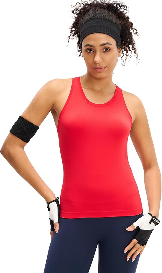 MCEDAR Women Seamless High Neck Workout Tank Tops Racerback Breathable Athletic Tops Slim Fit Running Tops