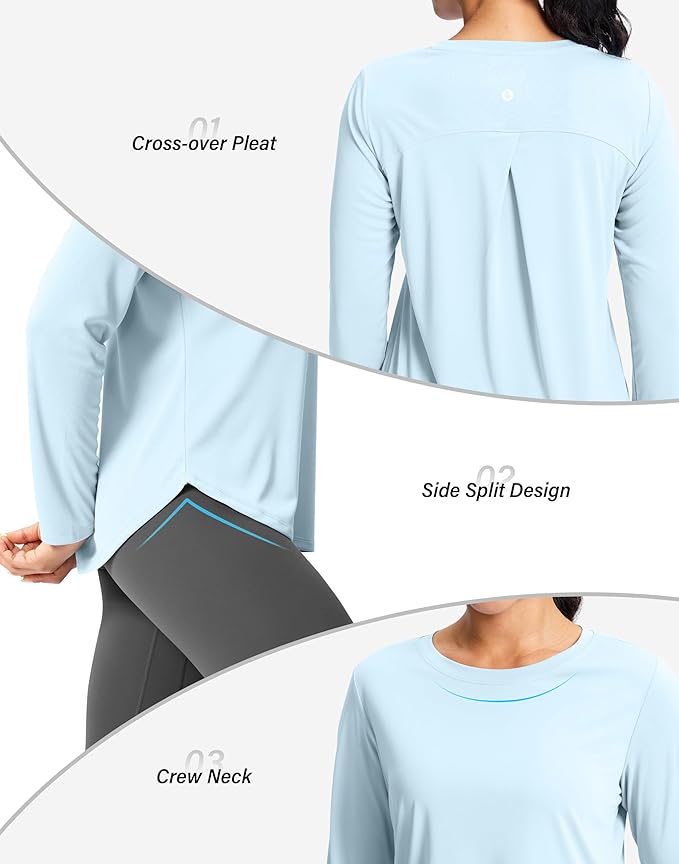 SANTINY Lightweight Long Sleeve Workout Tops for Women Breathable Gym Yoga Athletic Running Hiking Top UPF 50+ Sun Shirts