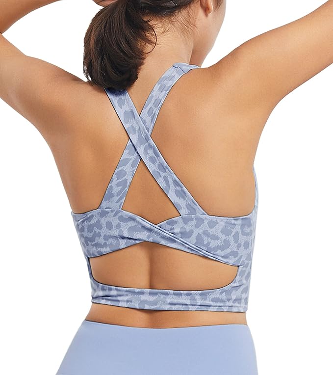Sports Bras for Women Criss-Cross Back Padded Workout Tank Tops Medium Support Crop Tops for Women