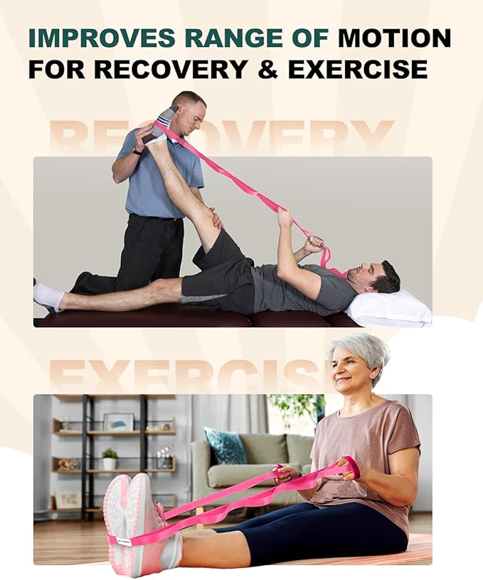 Trideer Stretching Strap for Physical Therapy & Home Rehab, Non-Elastic Yoga Strap for Stretching with Loops for Hamstring, Calf & Back Stretcher Mobility, Hip & Pilates