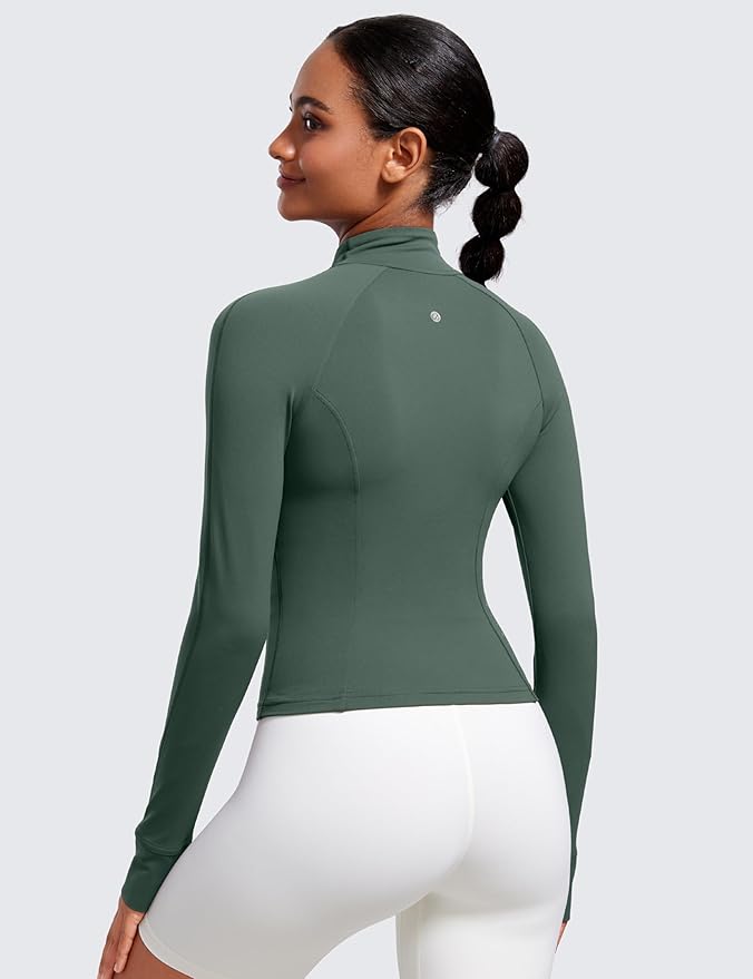 CRZ YOGA Butterluxe Waist Length Jackets for Women - Full Zip Athletic Track Tops with Thumb Holes Pockets