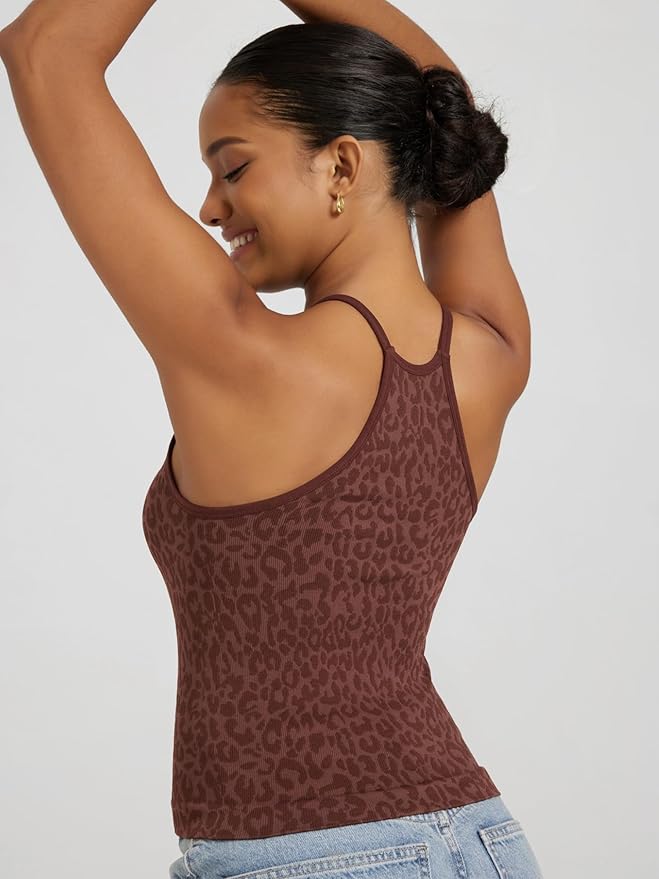 ODODOS Women's Crop 3-Pack Seamless Rib-Knit Camisole Crop Tank Tops