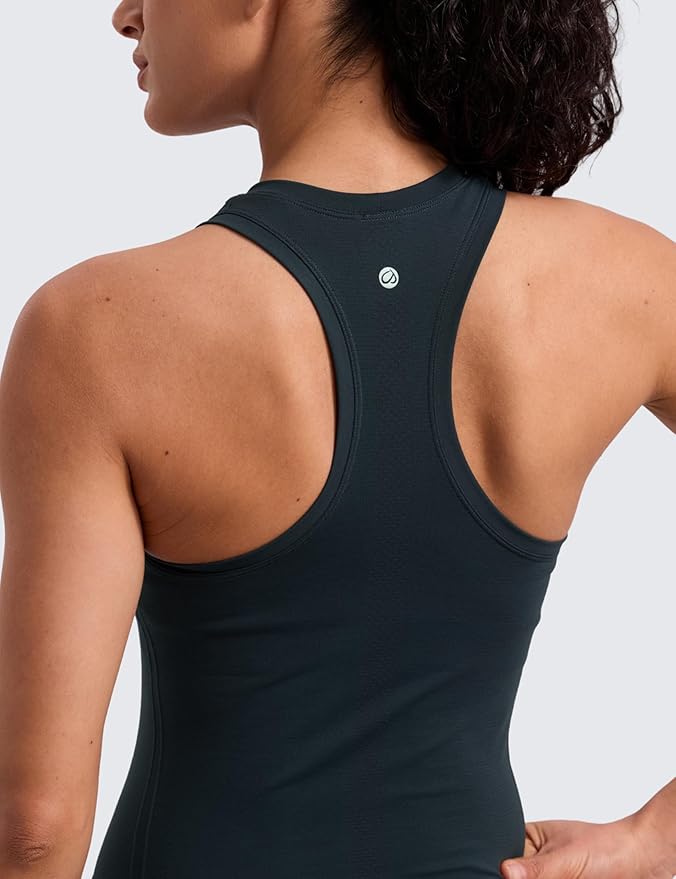 CRZ YOGA Seamless Workout Tank Tops for Women - Athletic Running Gym Sleeveless Shirts Crewneck Racerback Breathable