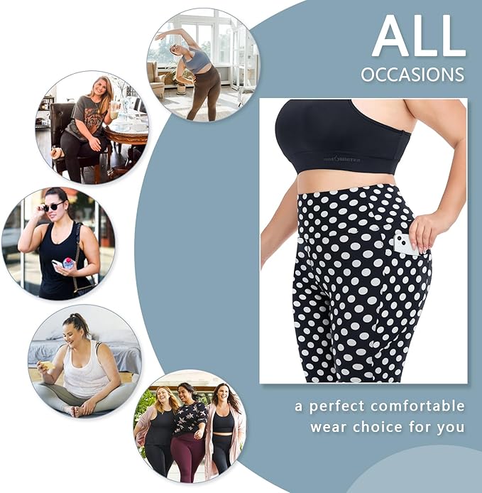 Plus Size Leggings for Women with Pockets-Stretchy XL-5XL Yoga Pants Tummy Control High Waist Workout Leggings