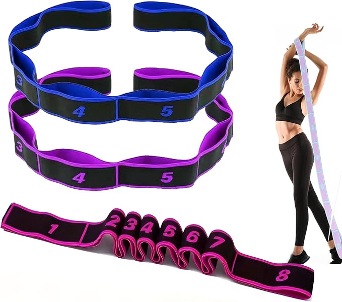 Elastic Yoga Stretching Strap with Loops, 3Pcs Yoga Strap Numbered Resistance Band 8 Segment Pilates Stretching Band for Physical Dance Stretch Pilates Resistance Bands (Pink + Blue + Purple)