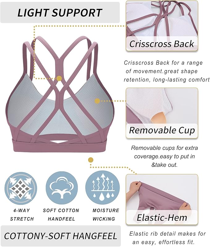 RUNNING GIRL Sports Bras for Women,Strappy Crisscross Back Padded Low Impact Running Sports Bra with Removable Cups
