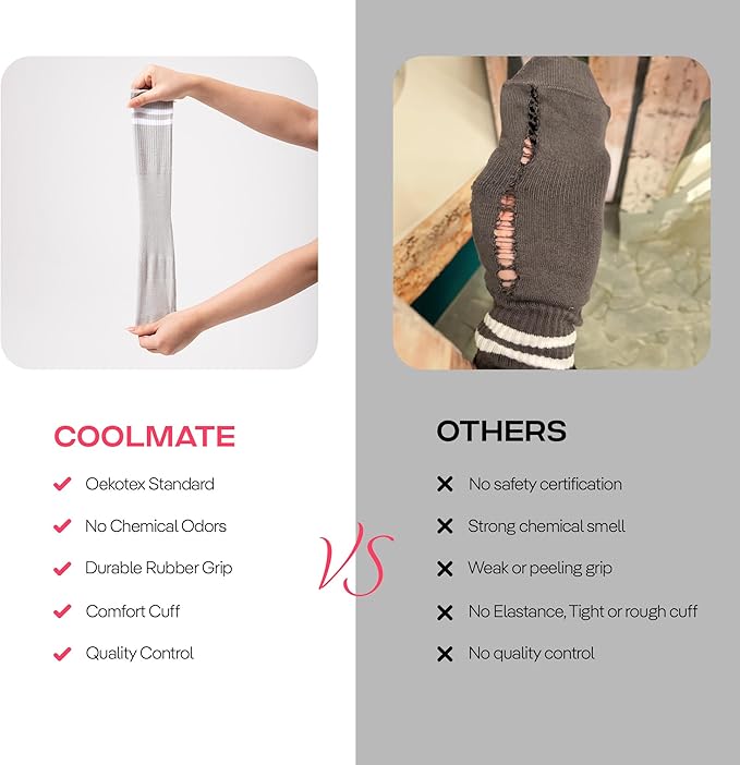 CoolMate Pilates Socks with Grips for Women, Yoga Socks, Crew Non Slip Women for Barre, Pilates Gifts for Women