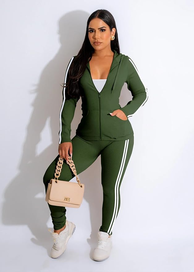 YeGine Women 2 Piece Outfits Long Sleeve Tracksuit Bodycon Matching Sets Hoodie Jacket Jogging Suit