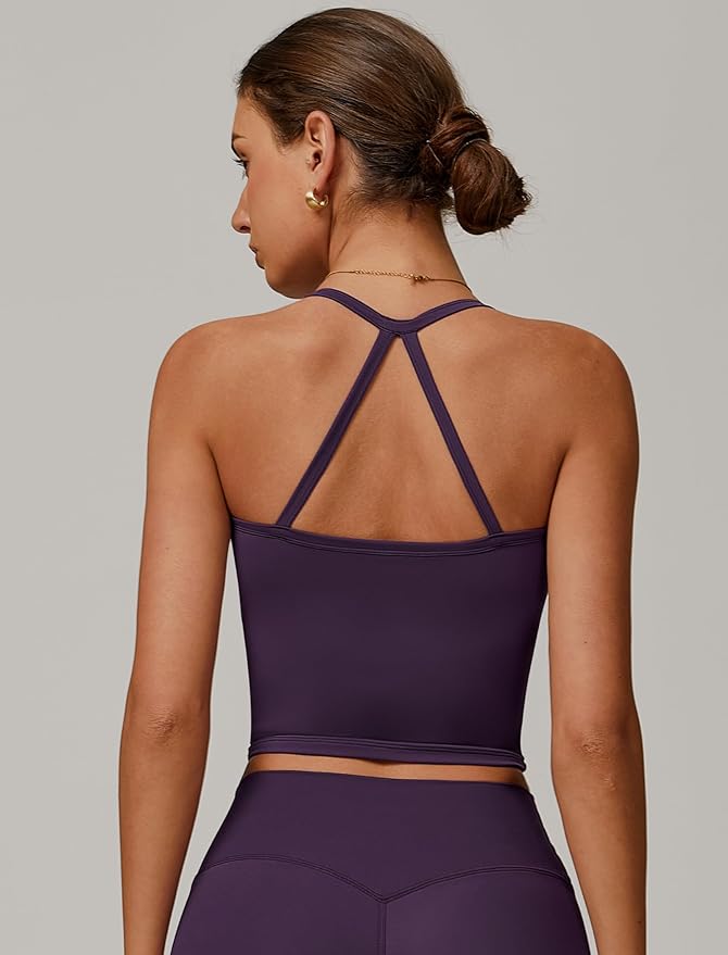 QBGJTD Womens Longline Sports Bras Cross Back Active Gym Yoga Padded Workout Crop Tank Top with Built in Bra