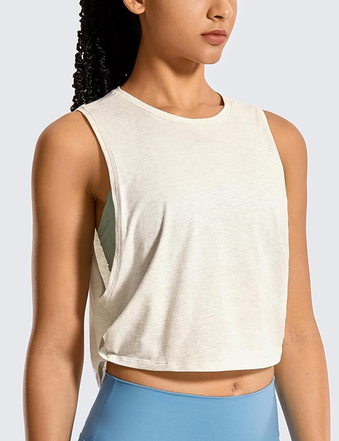 CRZ YOGA Pima Cotton Large Armhole Tank Tops for Women - Workout Sport Athletic Yoga Running Gym Loose Crop Sleeveless Shirts