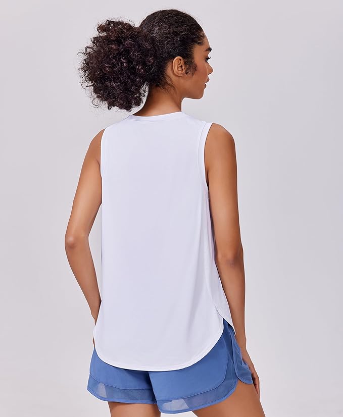 PINSPARK Workout Tank Tops Woman UPF 50+ Yoga Tanks Quick Dry Sleeveless Gym Shirts with Side Slits Loose Fit Athletic Top