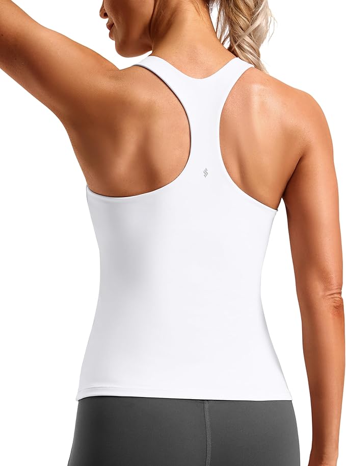 Soothfeel Womens Workout Tank Tops with Built in Bra Racerback Athletic Yoga Top High Neck Sports Gym Sleeveless Shirts