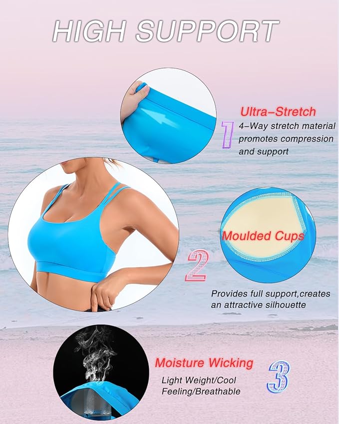 RUNNING GIRL High Impact Sports Bras for Women - Scoop Neck Strappy Sports Bra High Support Moulded Cup Workout Bra