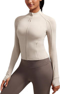 CRZ YOGA Butterluxe Waist Length Jackets for Women - Full Zip Athletic Track Tops with Thumb Holes Pockets