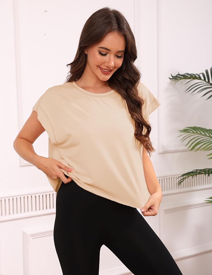 Kumufenc Women Short Sleeve Workout Shirts Open Back Tops Casual Yoga Y2k Athletic Gym Slouchy Crop Running Tees