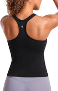 CRZ YOGA Seamless Ribbed Scoop Neck Tank Top for Women - Workout Racerback Padded Athletic Camisole with Built in Bra