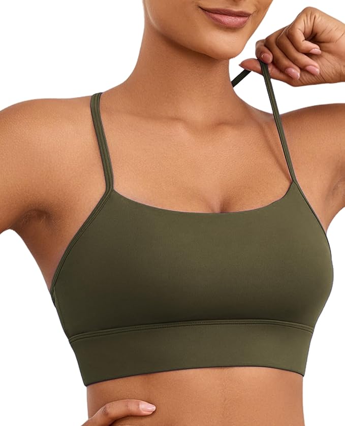 Womens Y-Back Sports Bra, Weightless Padded Yoga Bra, Spaghetti Strap Low Impact Gym Top for Workout & Daily Wear