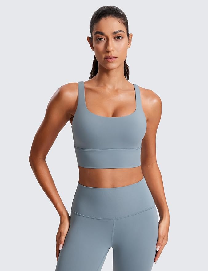 CRZ YOGA Naked Feeling Strappy Longline Sports Bras for Women - Medium Impact Criss Cross Yoga Padded Workout Crop Top