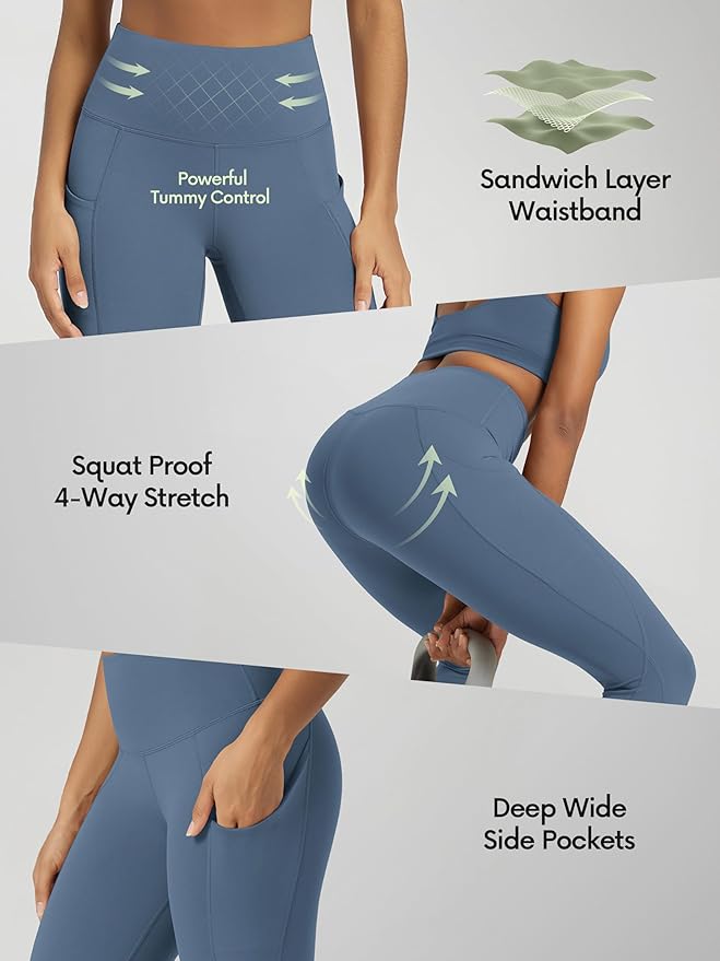 ODODOS Women's High Waisted Yoga Leggings with Pockets, Tummy Control Non See Through Workout Athletic Running Yoga Pants
