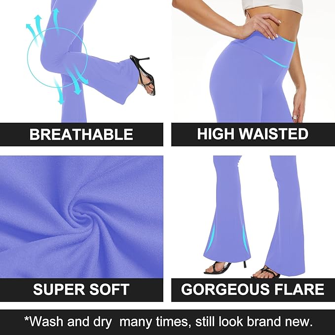 TNNZEET Black Flare Leggings for Women, Crossover Yoga Pants with Pockets Bootcut Flared Leggings