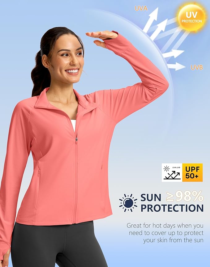 G Gradual Women's Lightweight Athletic Jacket Sun Protection UPF 50+ Zip Up 4 Pockets Long Sleeve Shirts Workout Running