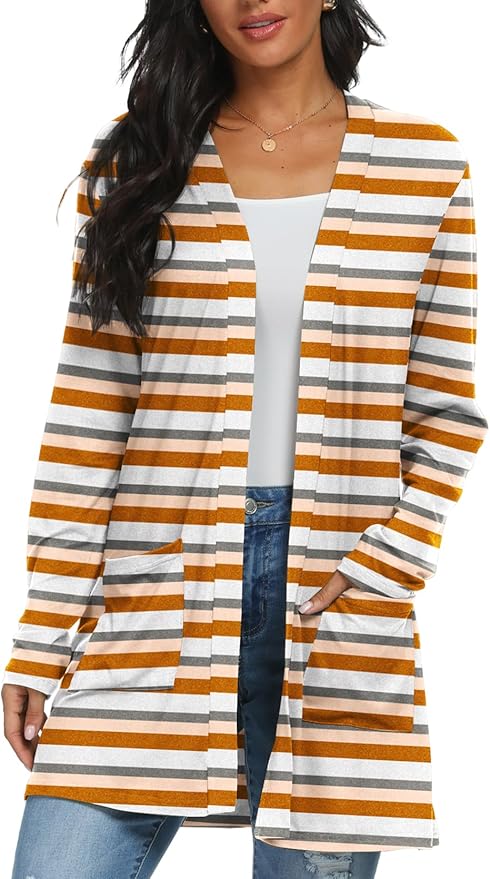 Womens Casual Lightweight with Pocketes Long Sleeve Open Front Cardigan