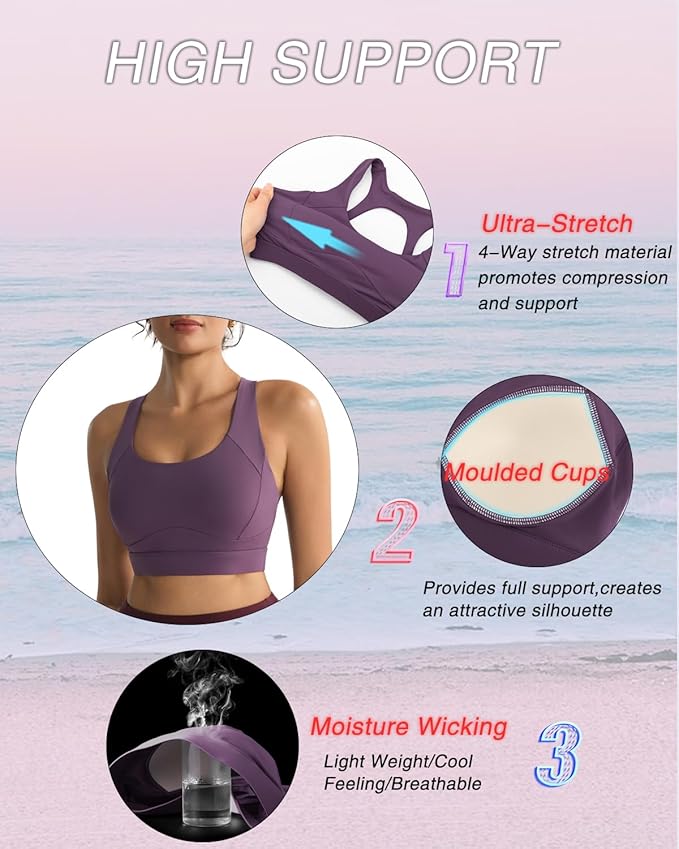RUNNING GIRL Sports Bras for Women High Support,Racerback High Impact Grey Sports Bra Moulded Cup Workout Bra Push up