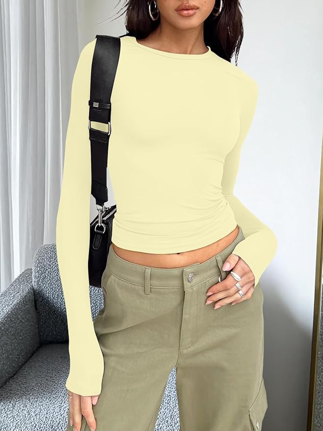 Trendy Queen Womens Long Sleeve T Shirts Fall Fashion 2026 Basic Crop Tops Going Out Outfits Y2k Clothes