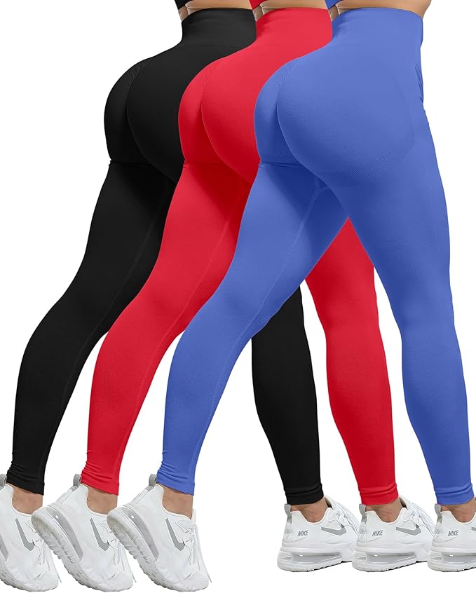 CHRLEISURE Workout Leggings Sets for Women, Gym Scrunch Butt Butt Lifting Seamless Leggings 3 Piece