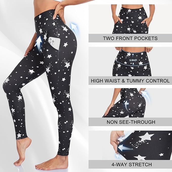 MOREFEEL Leggings with Pockets for Women, High Waisted Tummy Control Workout Hip Lift Yoga Pants Activewear