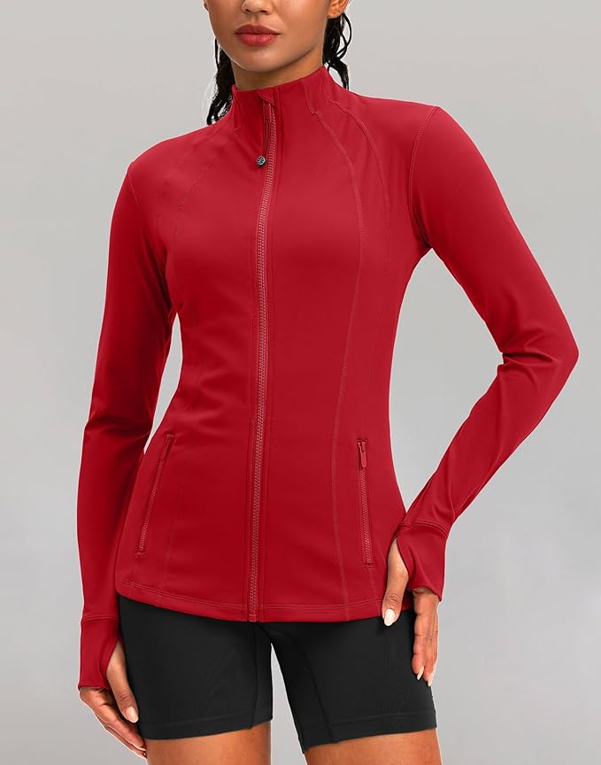 Women's Workout Jackets with 4 Pockets Zip Up Slim Fit Soft Fall Jacket for Yoga Running Athletic
