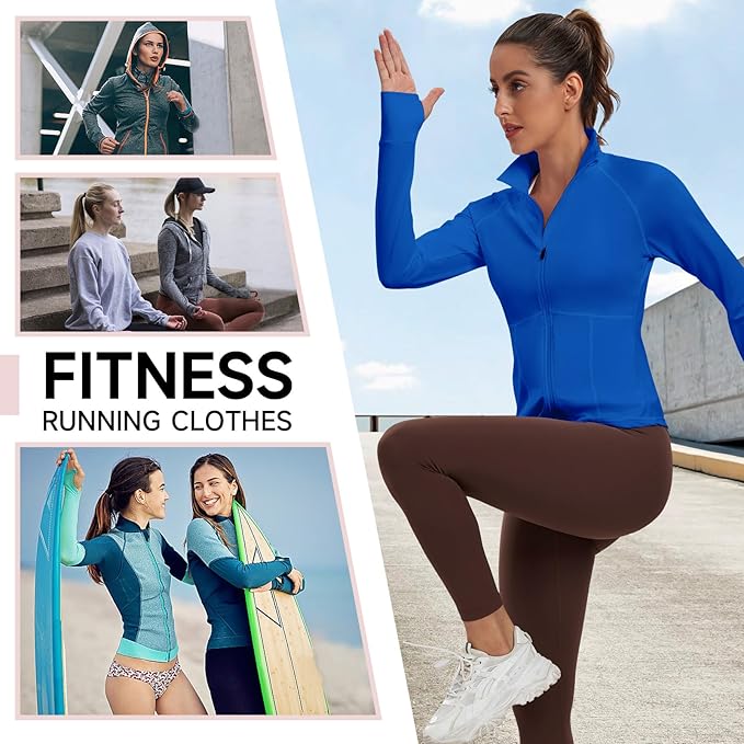 Women's Athletic Jackets Lightweight Sport Workout Jackets Zip Up Running Jackets with Thumb Holes for Gym Yoga