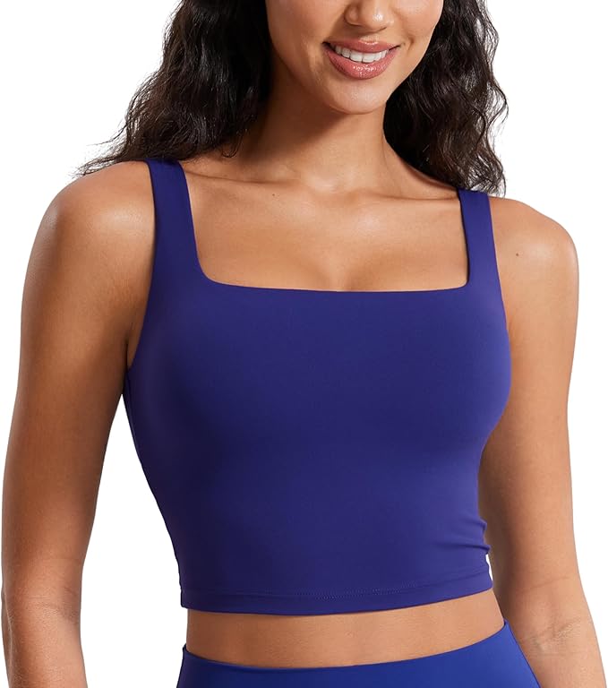 CRZ YOGA Butterluxe Square Neck Crop Tank Tops for Women - Workout Longline Sports Bras Padded Yoga Camisole