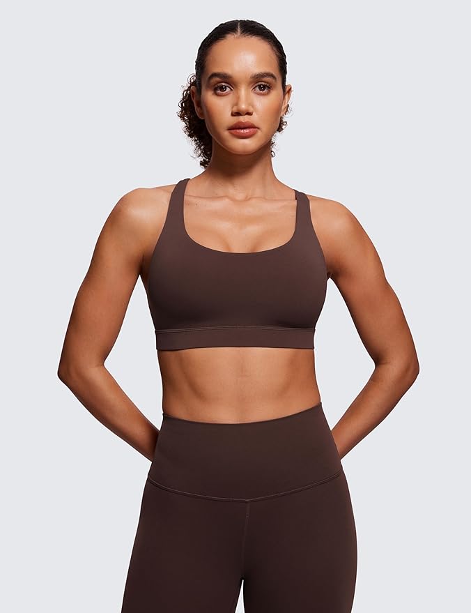 CRZ YOGA Naked Feeling Strappy Padded Sports Bras for Women - Fitness Workout Top Criss Cross Back Yoga Cami