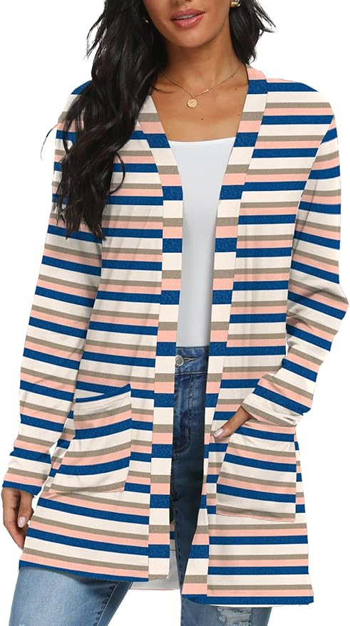 Womens Casual Lightweight with Pocketes Long Sleeve Open Front Cardigan