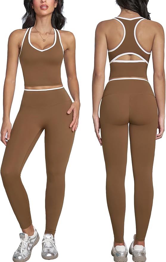 ABOCIW Womens Color Block Workout Sets Racerback Tank Top High Waist Leggings Gym Set Yoga Pilates Outfits