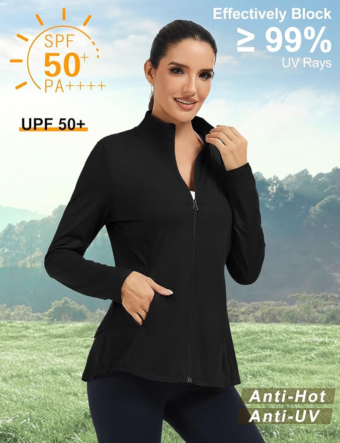 LURANEE Women's Golf Athletic Jackets with Pleated Tennis Skirt Hem Lightweight Full Zip Long Sleeve Shirts with Pockets