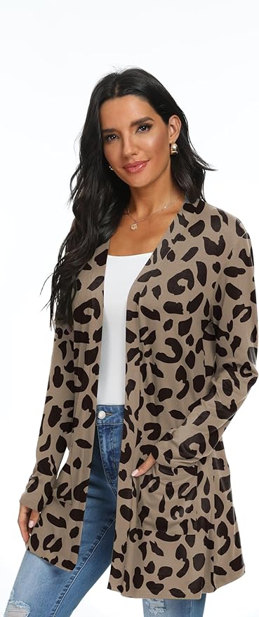 Womens Casual Lightweight with Pocketes Long Sleeve Open Front Cardigan