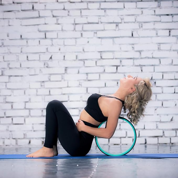 Yoga Wheel with Beginners Guide & Yoga Strap - Back Pain and Tension Relief. Comfy Roller for Stretching, Increase Flexibility. Home Exercise Kit. Ideal for Women Yogis. Improve your Posture.