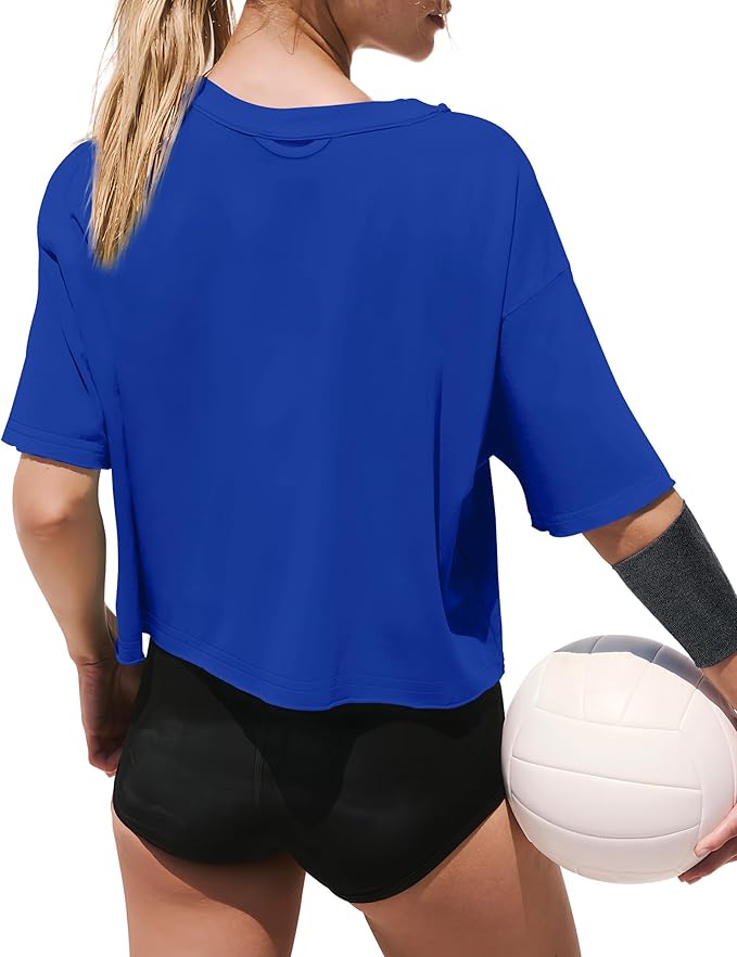 XIEERDUO Cotton Tshirts for Women Drop Shoulder Round Neck Oversized Crop Tops Workout Tops Tees