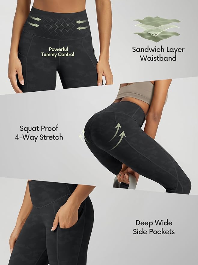 ODODOS Women's High Waisted Yoga Capris with Pockets, Tummy Control Non See Through Workout Athletic Running Capri Leggings