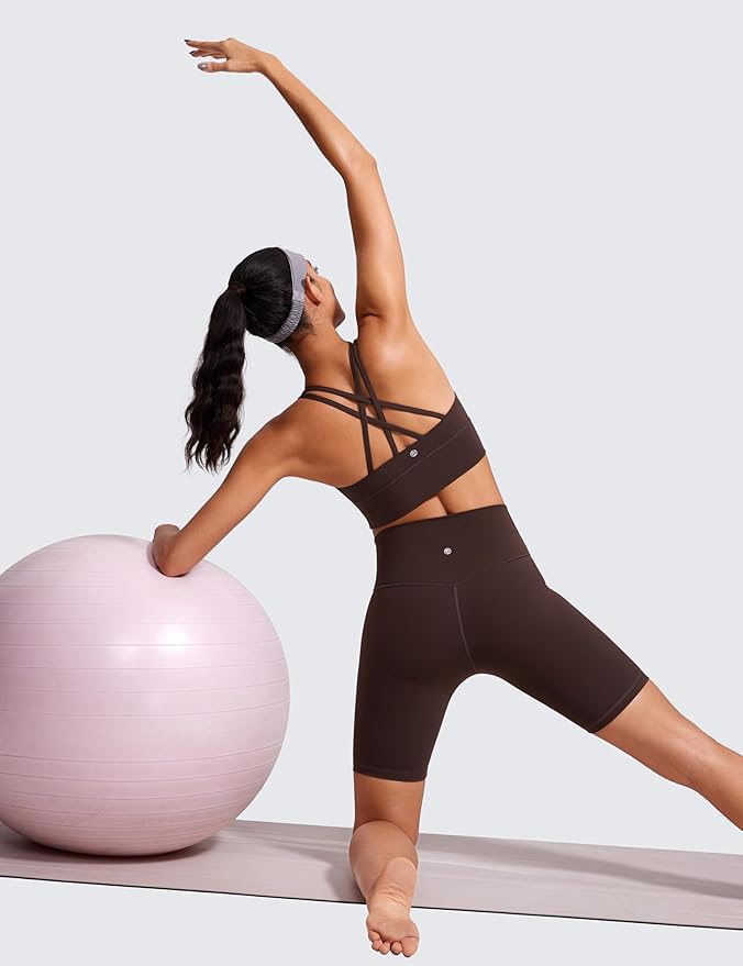 CRZ YOGA Naked Feeling Strappy Longline Sports Bras for Women - Medium Impact Criss Cross Yoga Padded Workout Crop Top