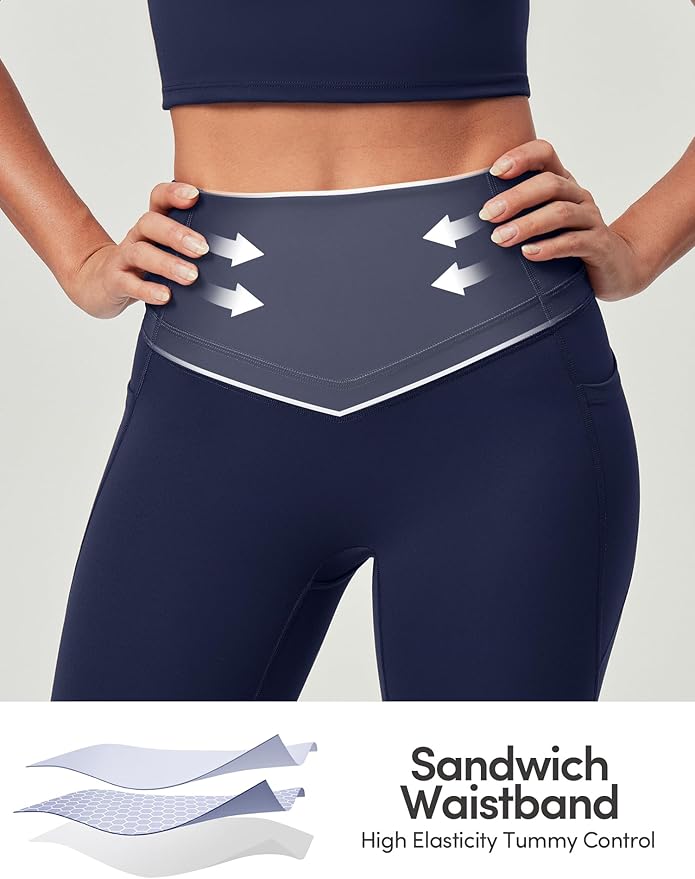 IUGA Compression Leggings with Pockets for Women Tummy Control Leggings No Front Seam Workout High Waist Yoga Pants