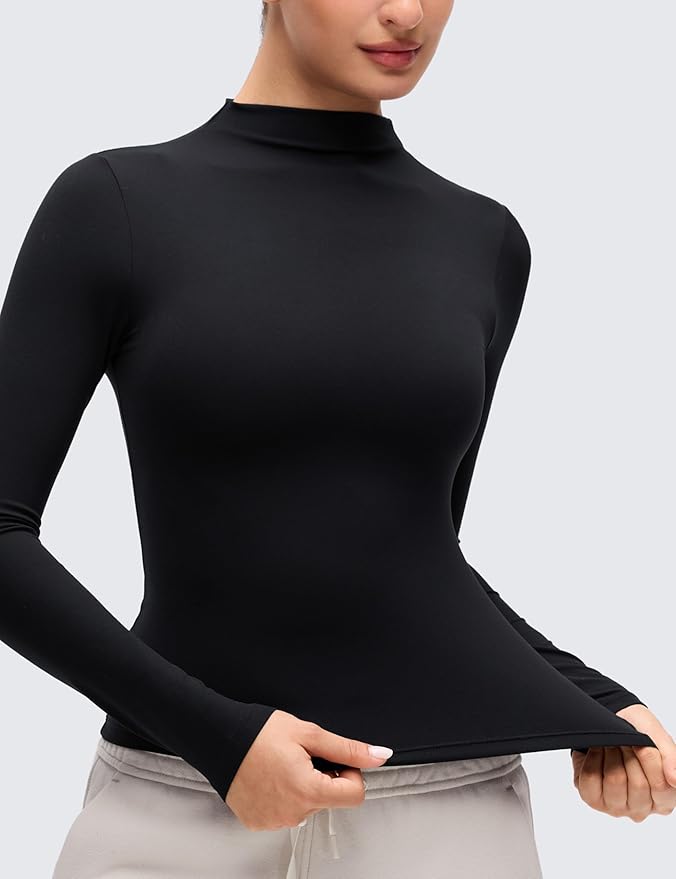 CRZ YOGA Softembrace Mock Neck Long Sleeve Shirts for Women - Casual Going Out Comfort Tops Soft Fitted Layer Underwear Tees