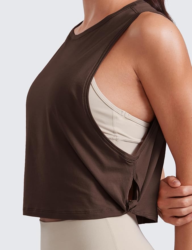 CRZ YOGA Pima Cotton Large Armhole Tank Tops for Women - Workout Sport Athletic Yoga Running Gym Loose Crop Sleeveless Shirts