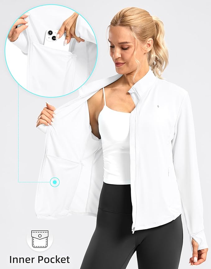 Soothfeel Women's UPF 50+ Lightweight Athletic Jackets Sun Protection Zip Up Long Sleeve Shirts Hiking Workout Outdoor Pocket