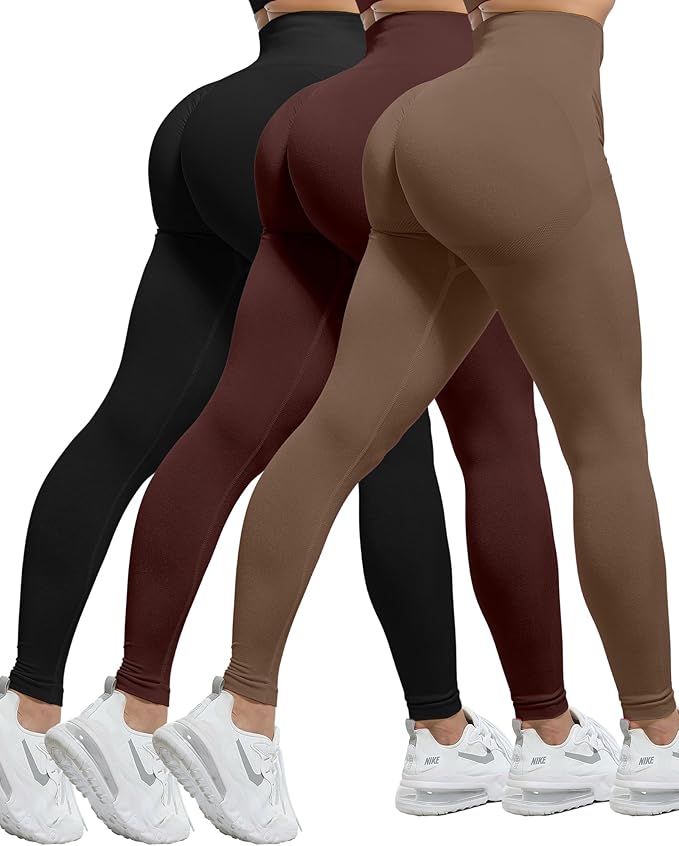 CHRLEISURE Workout Leggings Sets for Women, Gym Scrunch Butt Butt Lifting Seamless Leggings 3 Piece