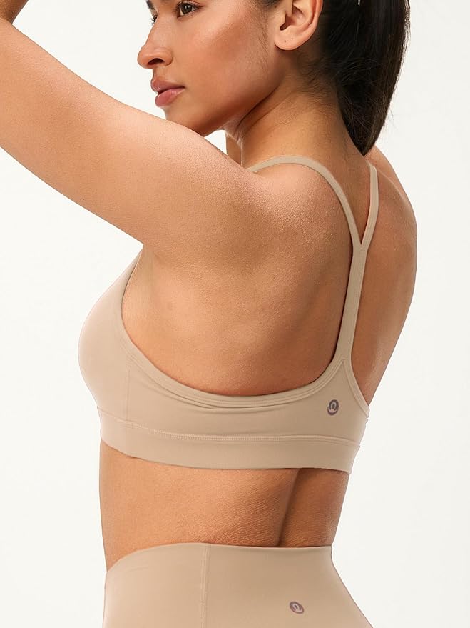 Womens Y Back Padded Sports Bra Strappy U Neck Butter Soft Low Impact Workout Bras Yoga Pilates Walking