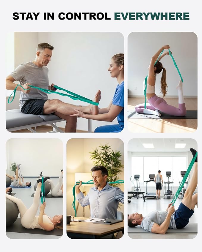 Trideer Stretching Strap with Loops & Leg Lifter, Non-Elastic PT-Style Physical Therapy Strap for Knee Replacement Rehab, Hamstring, Calf & Back Stretcher Mobility, Hip, Shoulder & Yoga