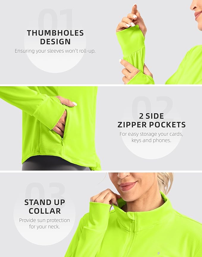 Soothfeel Women's UPF 50+ Lightweight Athletic Jackets Sun Protection Zip Up Long Sleeve Shirts Hiking Workout Outdoor Pocket